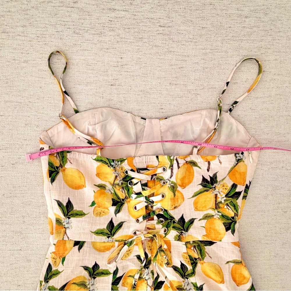 Cider Cotton Lemon Lace Up Pleated Cami Midi Sundress - Picture 5 of 6